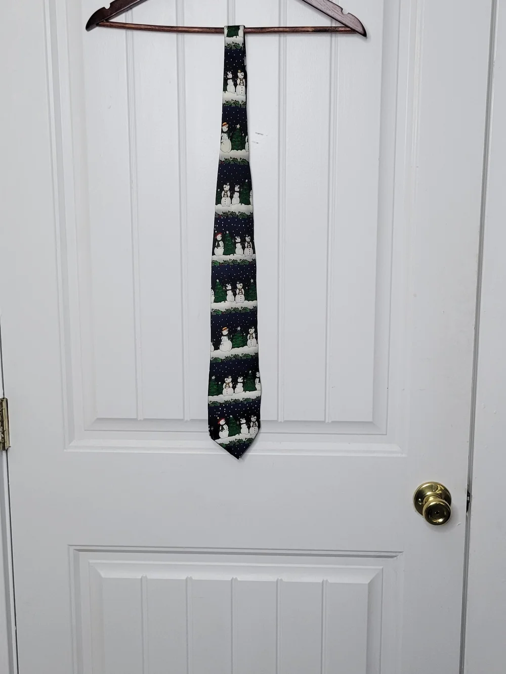 MMG Holidays Snowman Pattern Men's Tie Blue and Green